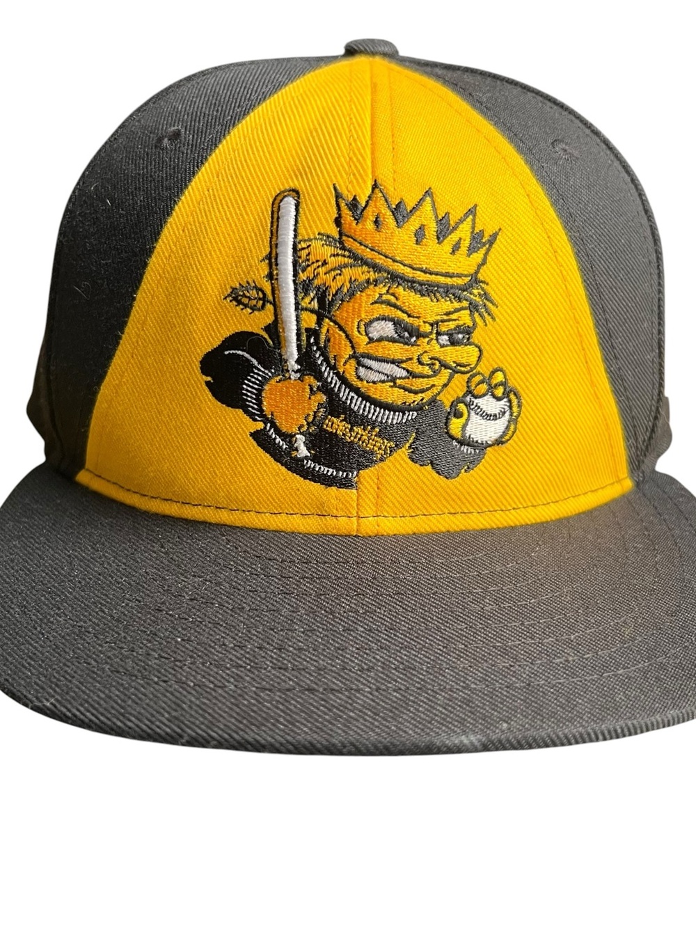 Minor League Baseball Fitted Hat Black Yellow Crowned Mascot Size 7 1/2